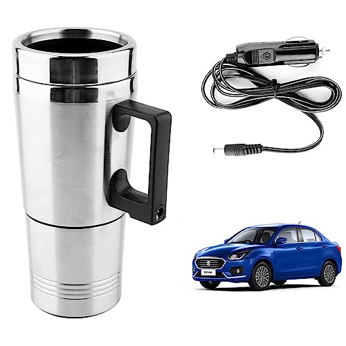 Image of Oshotto 12V Stainless Steel Car Heating Kettle /Mug, Travel Friendly electric Tea /Coffee maker Compatible with Maruti Suzuki Swift Dzire 2012-2026 (300ml)