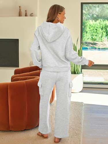 AUTOMET Womens Winter 2 Piece Outfits Long Sleeve Sweatsuits Fall Sets Hoodies with Cargo Wide Leg Sweatpants 20254