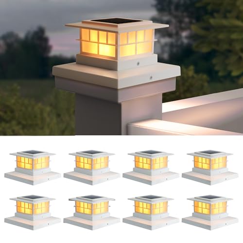 LUTEC 8 Pack Solar Post Cap Lights, IP65 Waterproof Solar Fence Post Lights for 4x4 5x5 6x6 Wooden/Vinyl Posts, Warm White 3000K LED Solar Powered Lighting Decor for Yard, Garden, Patio, Deck, White by LUTEC - Used condition - US$51.52