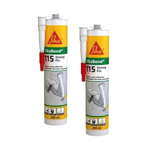 SikaBond-115 Strong Fix, Blanco, Adhesivo de montaje de fuerte agarre para interiores o exterior protegido, Alta resistencia final, 290ml (Paquete de 2)