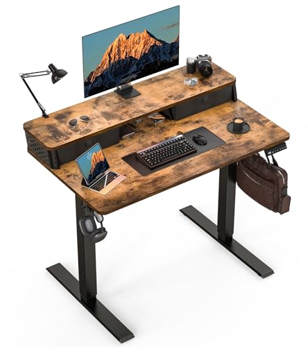 Small Electric Standing Desk with Drawers