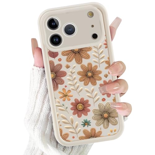 Foonary Funda para iPhone 17 Pro, Carcasa para Teléfono Móvil con Aesthetic Flores Dibujos Diseño, Soft Silicona TPU Case Antigolpes Antiarañazos Protectora Cover para iPhone17 Pro 6,3", Blanco