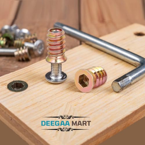 Image of DEEGAAMART Zinc Alloy Threaded Wood Inserts Hex Socket Drive Nuts & Bolt Fasteners for Furniture, Wood Plugs, and Screw Hole Repair (M8x40, 15, Set)