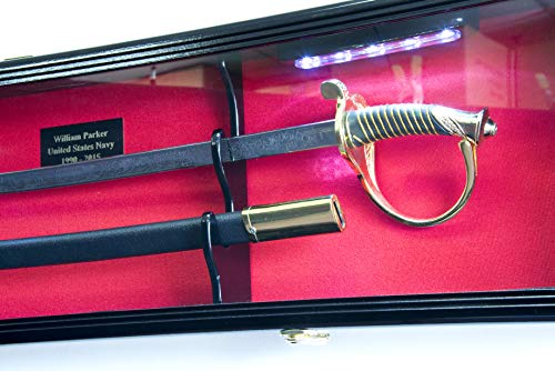Sword Display Case Cabinet Stand Holder Wall Rack Box For Us Army Officer Or Nco Saber- Lockable W/ 98% Uv Protection -Black #TOP3
