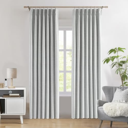 WEST LAKE Silver Grey Pinch Pleated 95% Blackout Window Curtain Panels for Bedroom,Triple Weave Textured Heavy Chenille Room Darkening Drapes,French Pleat Window Treatment,Back Tab,40"Wx84"L,Pack of 2