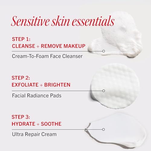 First Aid Beauty Sensitive Skin Skincare Routine Set, Ultra Gentle Cleanser + Facial Radiance Pads + Ultra Repair Cream, Fragrance Free Hydrating & Exfoliating Travel Kit, 3-Piece Gift Set
