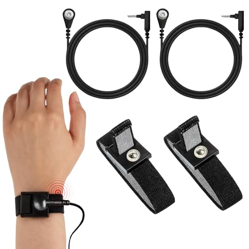 Image of Grounding Wristband & Cable - ESD Wrist Strap Kits Compatible with TENS EMS Units, Wrist Circumference 7 inch, 15 Feet Length Cable (Black)