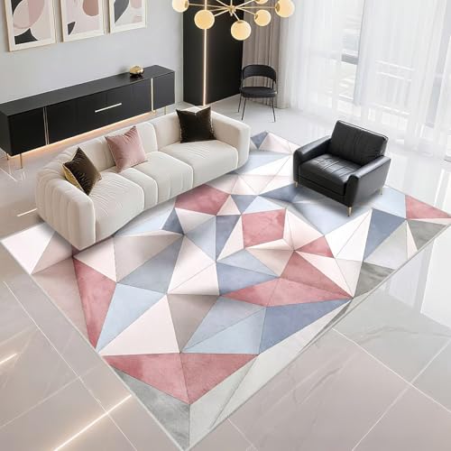 DJHWWD Alfombras Verano Salon Fácil De Cuidar 140x200cm, Rosa Azul Gris Geométricos Modernos para el salón y la Cocina