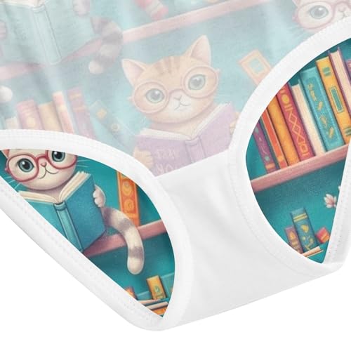 Toddler Girl Briefs, Cats Books Colorful Bookshelves Girls Cotton Underwear, 2T–8 Years4