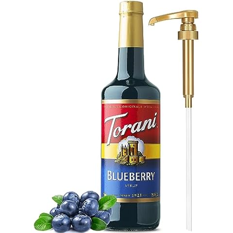 Torani Blueberry Syrup with Little Squirt Syrup Pump Cover