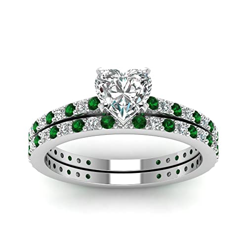 Image of 55Carat Choose Your Gemstone Classic Delicate Diamond CZ Wedding Set sterling silver Heart Shape Wedding Ring Sets Ornaments Surprise for Wife Symbol of Love Clarity Comfortable US Size 4 to 12