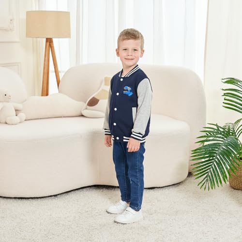 Image of Volunboy Kids Baseball Jacket Varsity Letterman Coat Fall Winter Fleece Bomber Vintage Outerwear