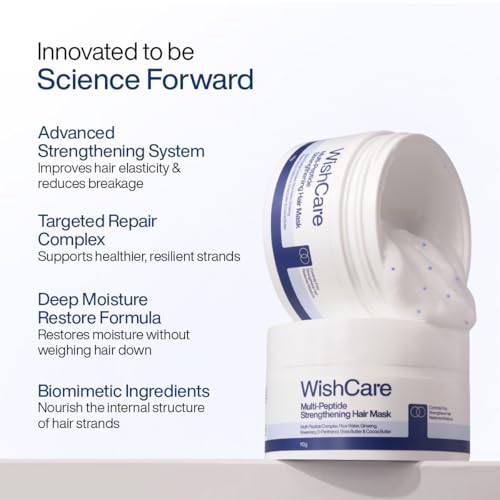 Image of WishCare Strengthening Hair Mask for Frizzy, Dry & Damaged Hair, 110 ml | Multi-Peptide Hair Mask for Hairfall Control & Damage Repair, With Rice Water & Rosemary, Deep Conditioning & Moisturizing