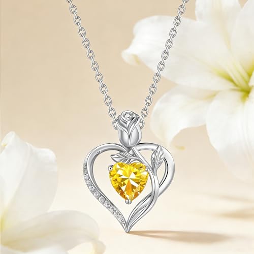 Image of Heart Birthstone Necklace for Women I Love You