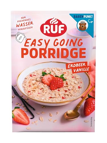 RUF Porridge Erbeer Vanille, Instant Haferbrei mit Erdbeer-Stückchen und Vanille, sommerliche Hafermahlzeit in 3 Minuten zubereitet, 1 x 65g Beutel