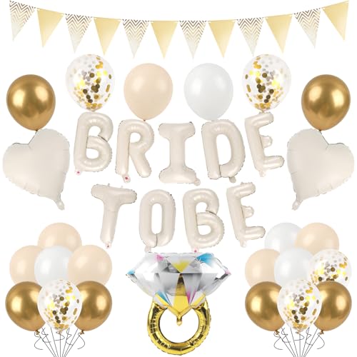 22 Stück JGA Deko Cremeweiß Bride to Be Deko mit Luftballons Banner Herzform Folienballons Hochwertig Luftballons für Brautparty Junggesellinnenabschied und Hochzeit Deko