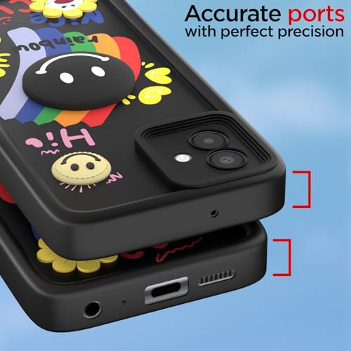 Image of Pikkme Back Cover for Samsung Galaxy M04 / F04 / A04e | Soft Silicone| Cute Rainbow Smile & 3D Cartoon Flower Design | Shockproof Raised Camera Protection Bumper Case (Black)