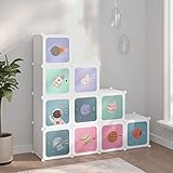 homgoday Étagère de rangement pour enfants avec 10 cubes blancs en polypropylène, armoire de cuisine, meuble de rangement pour étagères, peu encombrant, armoire de rangement pour salon, chambre