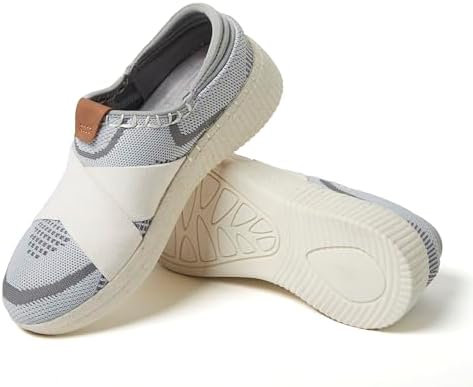 Dearfoams Women's Livie Machine Washable X Strap Knit Sneaker, Light Grey, 7 | Image 2