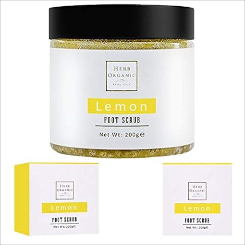 HerbOrganic Lemon Foot Scrub, - 200 gram - Body Exfoliator Dry Skin, Hard Skin and Callus Remover - Vitamin E, Coconut and Almond Oil Scrub Cover