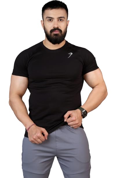 Image of FUAARK Men's Solid Slim Fit Sports Gym T-Shirt