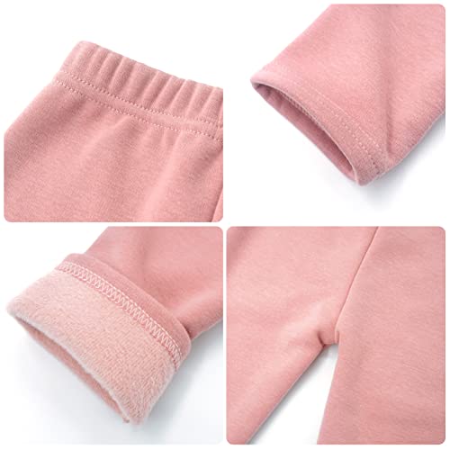 Panegy 2 Pack Girls Fleece Lined Leggings Winter Warm Thicken Pants Solid Color3