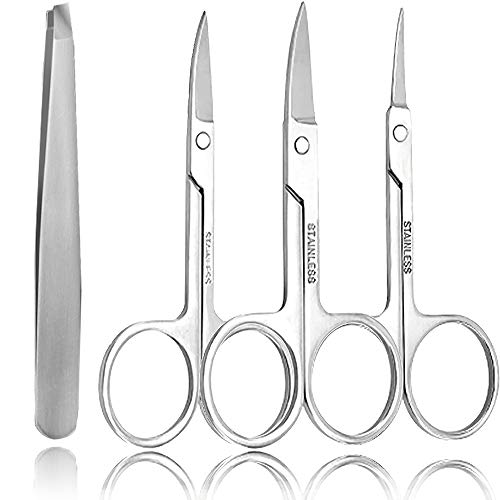 Eyebrow Scissors - Stainless Nail Scissors, 3 in 1 Mini Eyebrow Cuticle Scissors, Professional Eyebrow Grooming Scissor for Brow, Eyelash, Facial Hair, Nose, Ear, Cuticle and Dry Skin