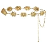 LEACOOLKEY Women Gold Western Concho Chain Belt Boho Metal Western Cowgirl Chain Belt for Dress Adjustable