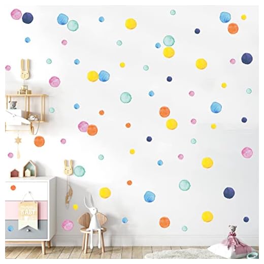 KAIRNE 246 Pezzi Punti Adesivo murale Acquerello,Punto colorati Sticker Bambini,Pois Adesivi da Parete Cameretta Bimba,DIY Rimovibili Vinile Rotondi Decalcomanie per Camera da Letto Asilo Nido Decor