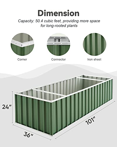 King Bird 101"X 36"X 24" Galvanized Raised Garden Bed 2 Installation Methods For Diy Outdoor Heightened Steel Metal Planter Kit Box For Deep-Rooted Vegetables, Flowers, Large Raised Bed Kit(Green) #TOP6