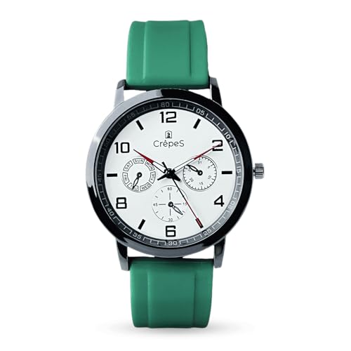 CrepeS Silchron Silicone Strap Watch for Men Latest | Japanese Quartz Movement | 40mm Sleek Case | Black Durable Silicone Band | Modern & Comfortable Design | 1-Year Warranty | Versatile for Casual & Formal Wear | (green)