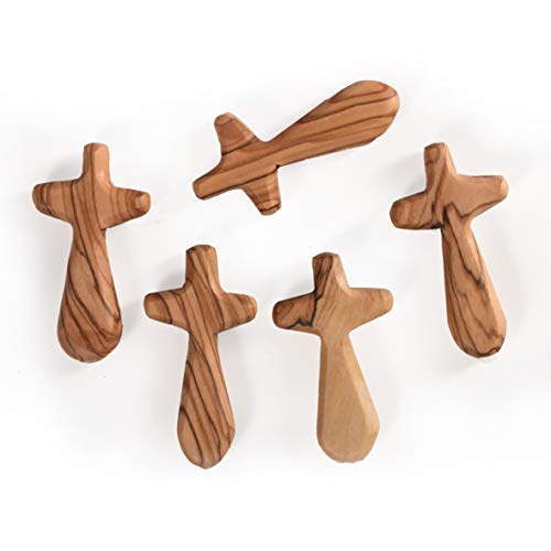 KASSIS Olivenholz Kreuz Handschmeichler Antistress Glücksbringer Deko Holzdeko Geschenk für Kommunion Taufe Firmung (3 Stück, 7 cm) Cover