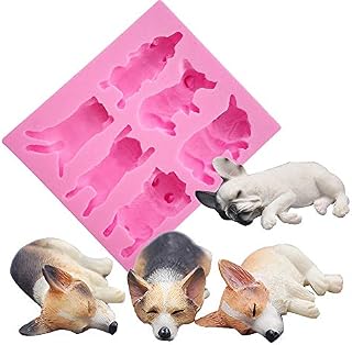 Fewo 6-Cavity Sleeping Dog Corgi and French Bulldog Silicone Mold for Fondant Chocolate