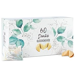 FOOD Crew 60 Glückskekse Danke – Einzeln Verpackt in Box – Sprüche Deutsch – Danke Geschenk zum bedanken – Made in…