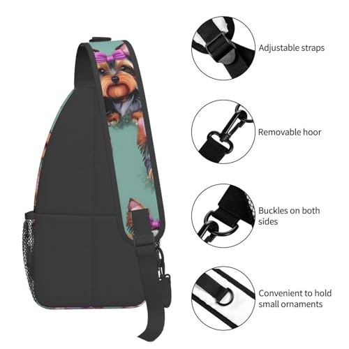 Mochila cruzada urbana Yorkie con estampado floral miniatura 5