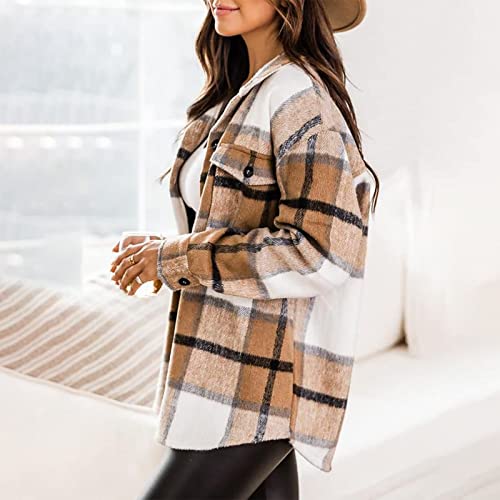 Womens Casual Plaid Flannel Shacket Jacket Oversized Button Down Long Sleeve Fall Shirt Jacket Coats Shirts2