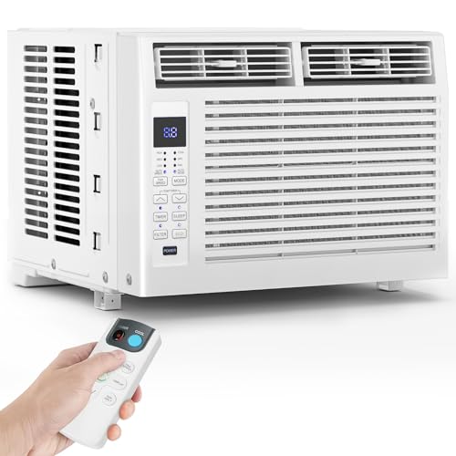 6000 BTU Window Air Conditioner Cool up to 250 Sq. Ft., Ultra-Quiet, Compact-size, Washable and Reusable Filter, Remote Control, 6 in 1 Energy Saving Window AC Unit Fits Small Bedroom, Home, Office