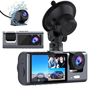 3 Channel Dash Cam Front and Rear Inside, 1080P Dash Camera for Cars, Dashcam Three Way Triple Car Camera with IR Night…