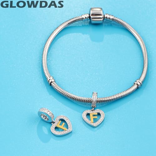 Image of GLOWDAS 18K Gold Plated Letter Charms Initial A to Z Necklace Pendant, 925 Sterling Silver CZ Heart Dangle Alphabet Beads fit European DIY Bracelet, Gifts for Valentiens /Christmas /Family