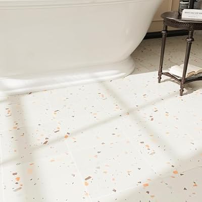 ZRJT 40-Pack Peel and Stick Floor Tiles Vinyl Floor 12 x 12 inch Self Adhesive Waterproof Flooring Planks DIY for Bathroom, Kitchen, Living Room, RV, Cover 40 Sq. Ft, White Mosaic