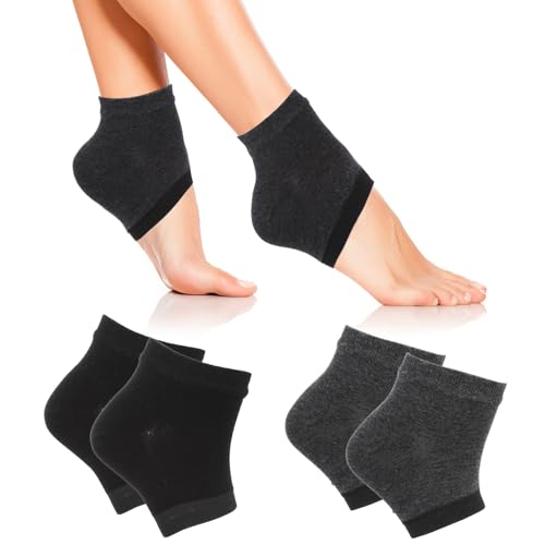 Ptwola Lot de 2 paires de chaussettes de spa hydratantes en gel - Masque de talon exfoliant pour femmes et hommes - Soin de jour et de nuit - Soulagement de la douleur des pieds (noir + gris)