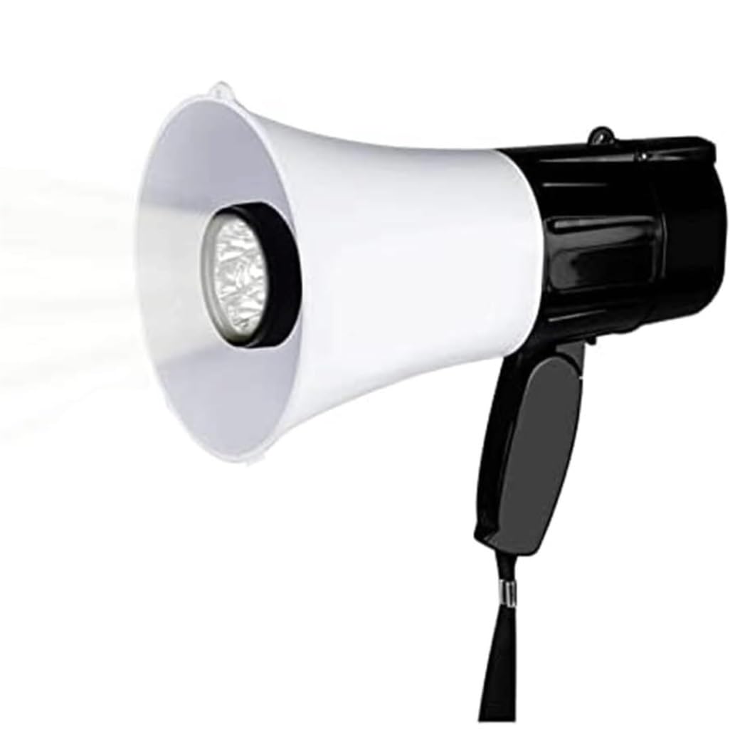 Interiores Exteriores Megáfono De Mano Bullhorn, Megáfonos Alta Potencia 30w, Altavoz Mp3 con Grabación Voz Y Luces Led per Eventi All’Aperto