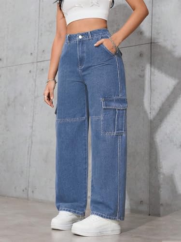 Image of Tagas Women Cargo Jeans | Women,s Cargos-Pants | (Women's) Denim Cargo's Pants || Cargo,s for Woman || Oversized-Jeans for Woman's || Loose Jeans Pant for Woman,s