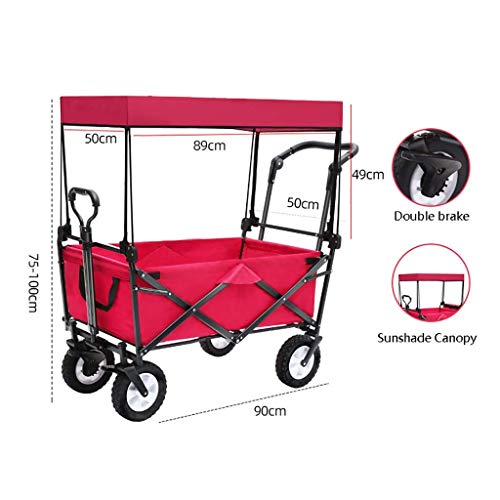 FAZENHUA Klappbarer Gartenwagen, robuster Wagen mit Überdachung, Multifunktions-Einkaufswagen für Outdoor-Camping, Strand, Zugwagen mit 4 Rädern, Tragkraft: 80 kg – Bild 4