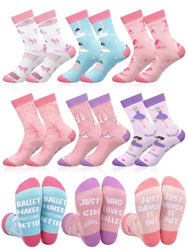 Hercicy 6 Pairs Dance Ballet Socks for Girls Kids Funny Cotton Crew Ballerina Socks Novelty Gifts...