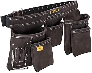 STANLEY Leather Tool Belt Pouch Apron, Multi-Pockets Storage Organiser, Hammer Loop, STST1-80113