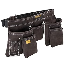 STANLEY Leather Tool Belt Pouch Apron, Multi-Pockets Storage Organiser, Hammer Loop, STST1-80113