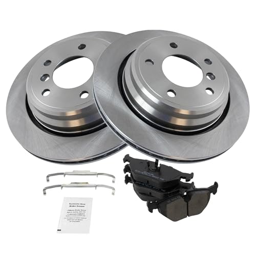 Image of TRQ Rear Brake Pad and Rotor Set Semi Metallic Rotors | For 1997-2000 BMW 528i 2001-2003 525i 2001-2003 530i 1997-2003 540i