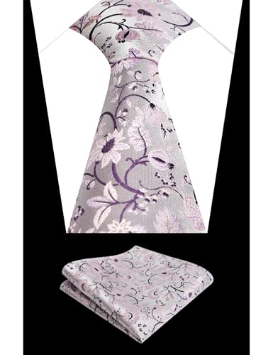 Image of Alizeal Mens 3.15inches Leaf Flower Pattern Tie Set | Floral Pattern Pocket Square Perfect for Fall Winter Business and Holiday Events