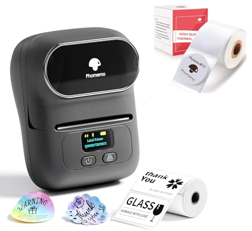 Phomemo M110 Etiquetadora con 2 Rollos de Etiquetas, Impresora de Etiquetas Adhesivas Bluetooth térmica portátil, para Uso en oficinas, códigos de Barras, pequeñas Empresas, Tiendas